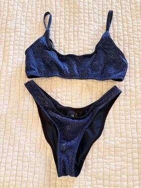 TRIANGL Blue Metallic Shimmer Bikini Set | Medium |